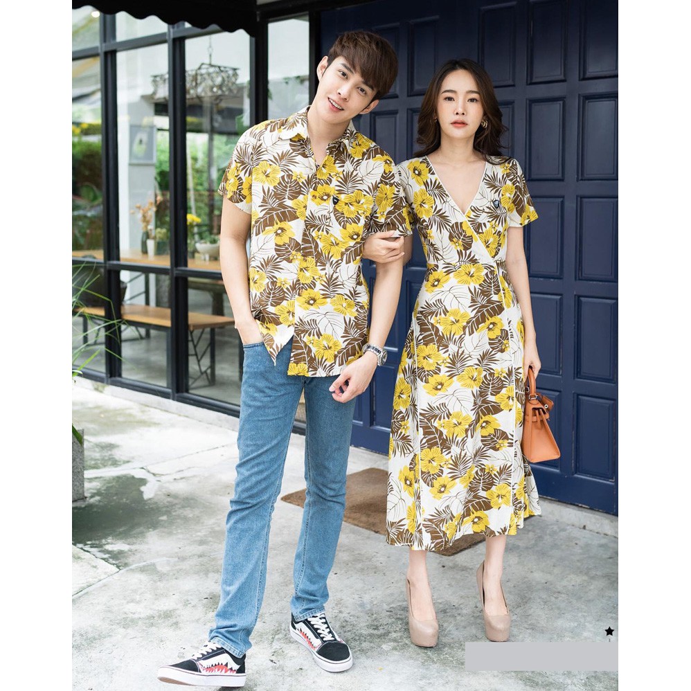 Set Váy Áo Đôi Đi Biển Hoa Lá Đẹp