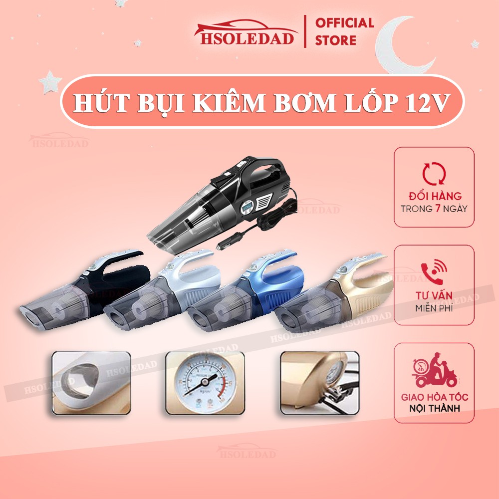 Máy hút bụi kiêm bơm xe, đo áp suất lốp cho xe hơi 4 in 1