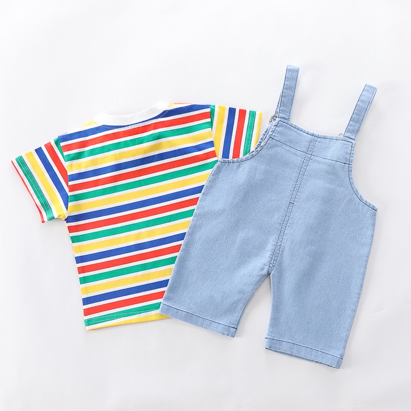 Set Yếm Jean Denim Kèm Áo Thun Cho Bé Trai Bé Gái Từ 0-3 Tuổi, Bộ 2 Món Áo Thun Quần Yếm Họa Tiết Chú Gấu Ngộ Nghĩnh