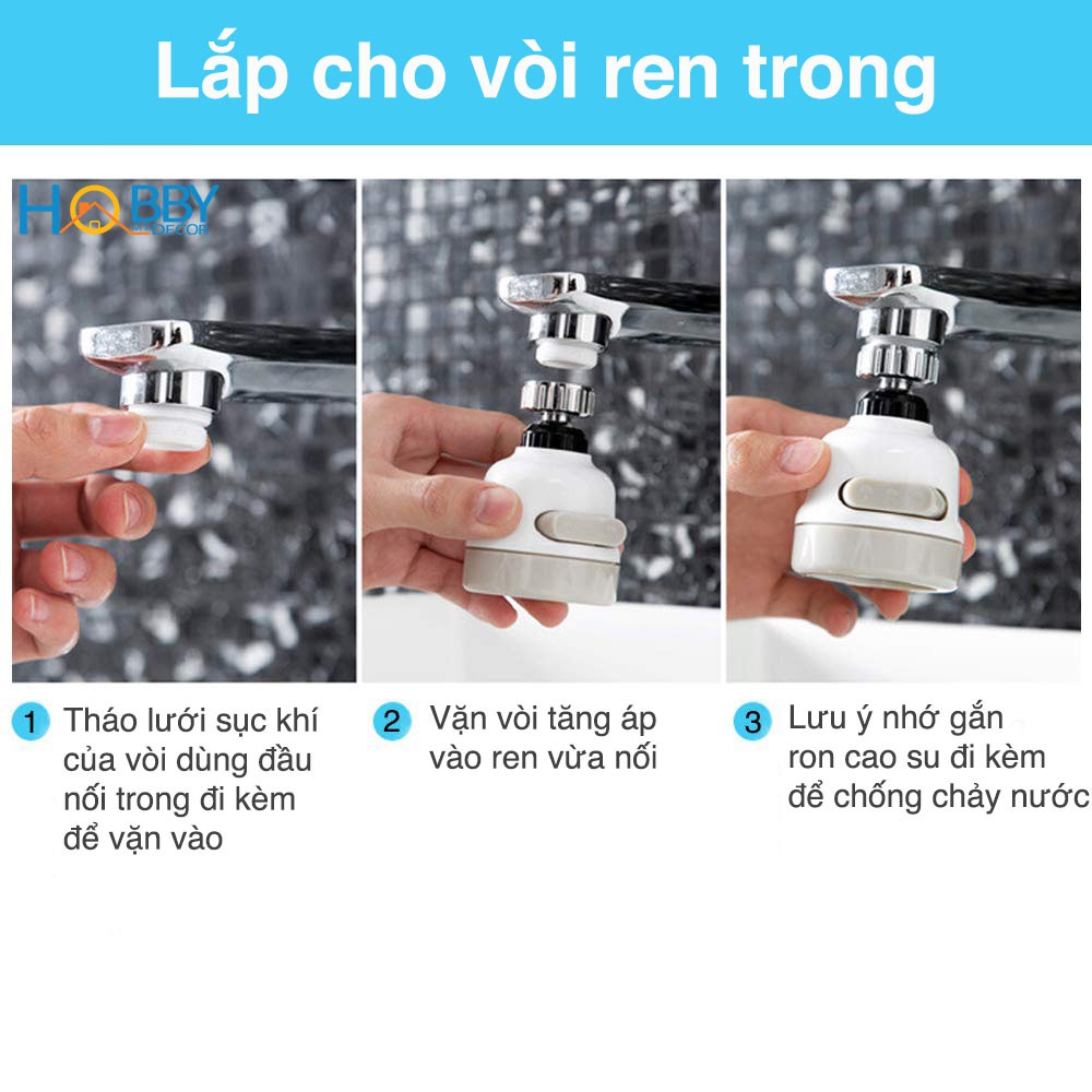 Đầu vòi tăng áp rửa bát HOBBY Home Decor VSTA1 - 3 chế độ phun cực mạnh- xoay được (ren vặn 22 -24mm) | BigBuy360 - bigbuy360.vn