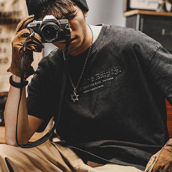 American-Style Heavy Retro Short Sleeve T-shirt Men's Loose Fashion Brand 2022 Summer New Yeast Factory Washed Short-Sleeved T-shirt Men etSA