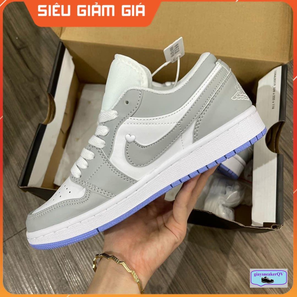 Giày thể thao sneaker Air Jordan 1 Low xám ghi đế tím năng động, phong cách dành cho nam nữ