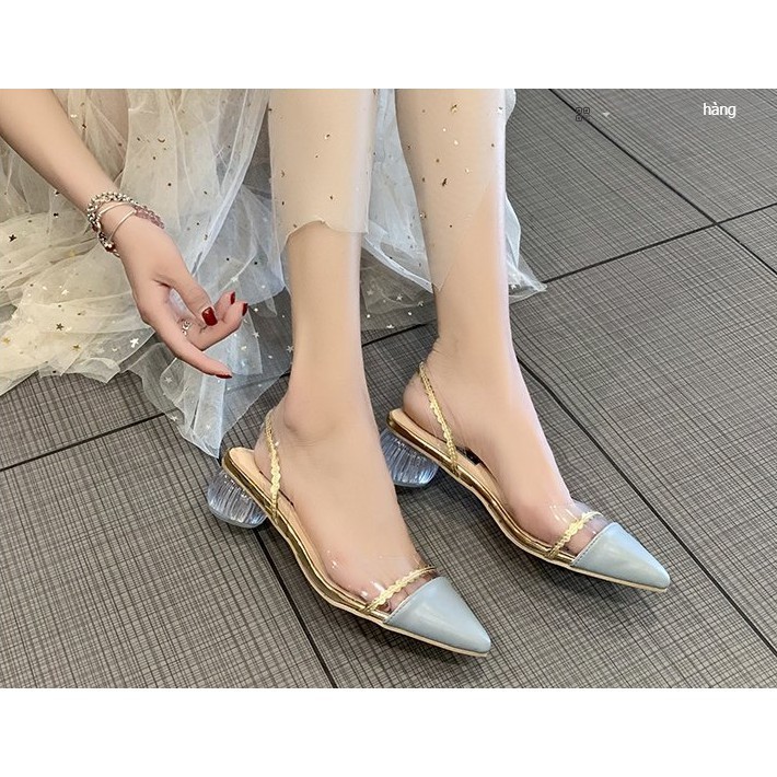 🌺Giày Baotou A108 Phong Cách Cổ Điển/ Mũi Nhọn/ Đế Pha Lê Tròn Cao 5 Phân Tốt Nhất