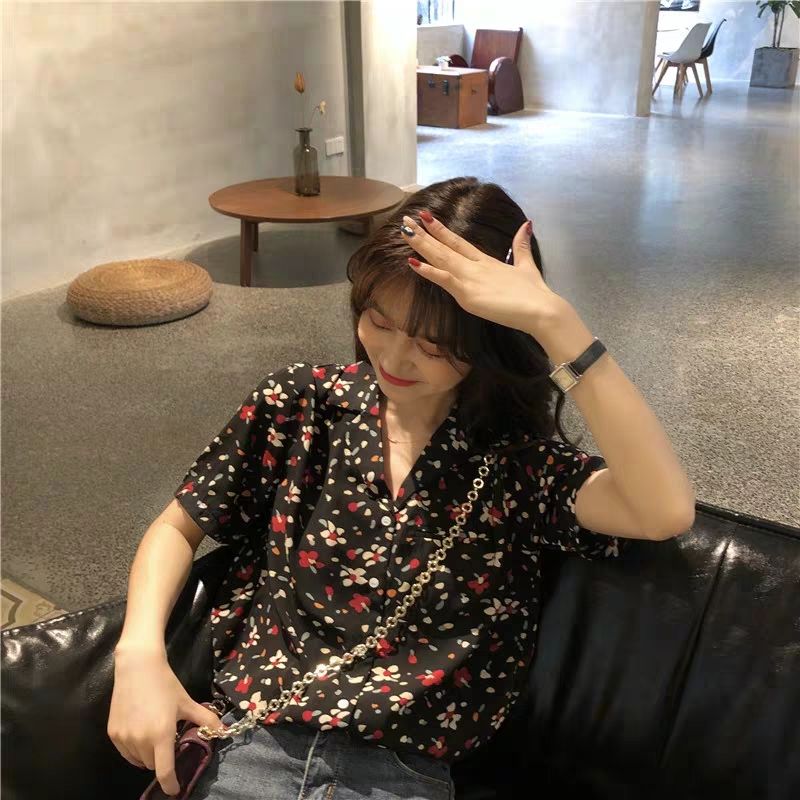 Áo vải voan BH tay ngắn cổ chữ V in hoạ tiết 3D thời trang retro 2021 cho nữ
