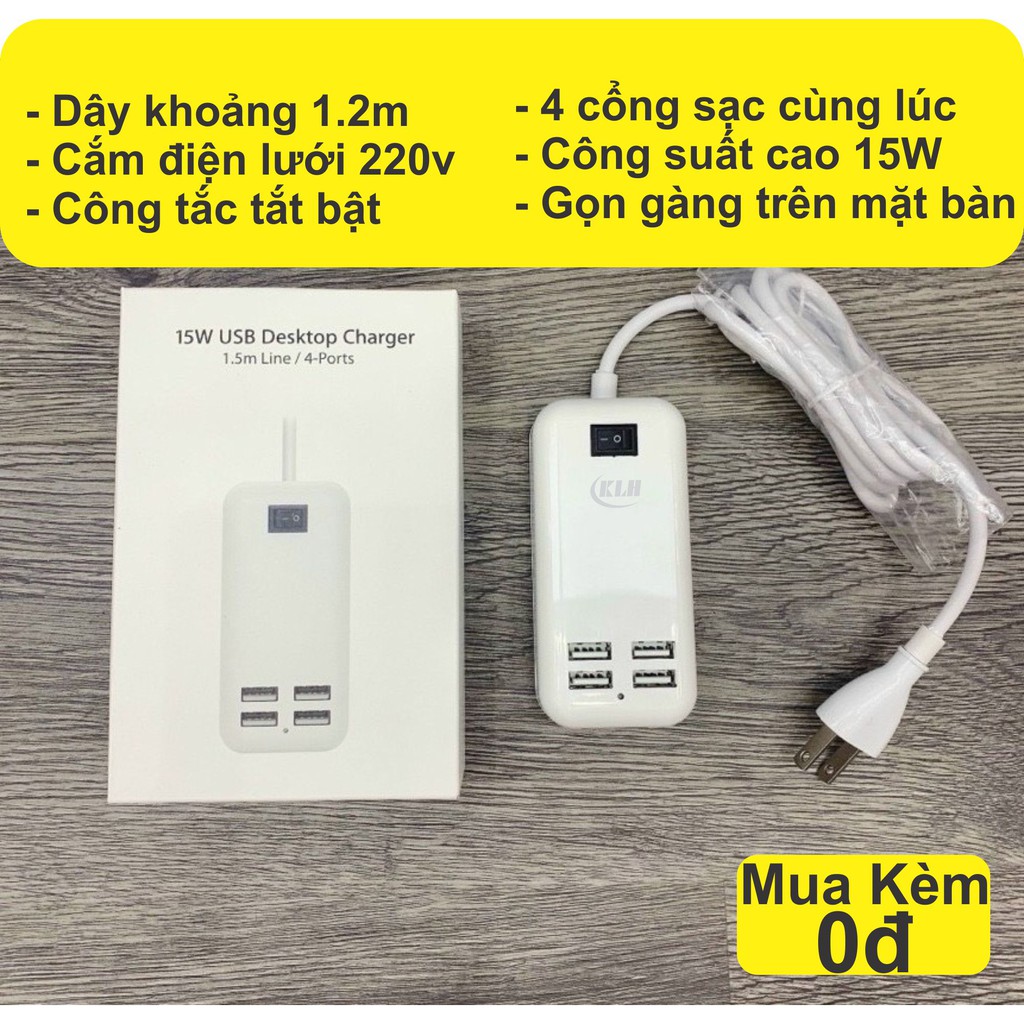 Ổ điện 4 cổng sạc đa năng, cóc sạt 4 usb 2 ổ điện 3 chân, 3 sạc usb 2,4A, kiêm sạc không dây