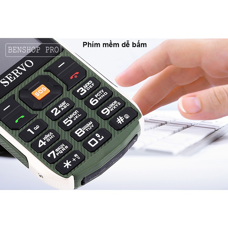 Điện thoại kiểu dáng quân đội 4 sim 4 sóng Servo H8 (Đen)