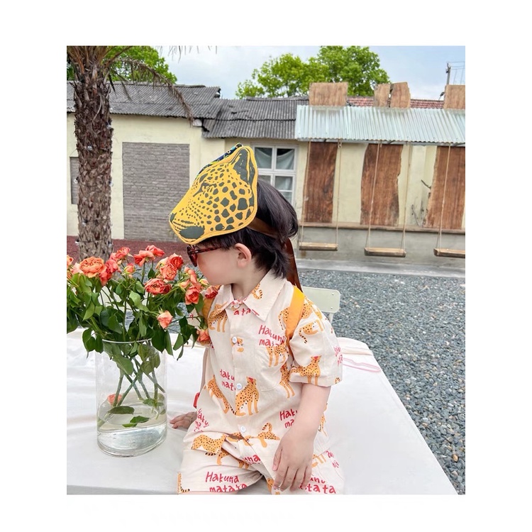 Set Đồ Mùa Hè 2 Món Gồm Áo Sơ Mi Tay Cộc In Họa Tiết Hổ + 1 Quần Ngắn Thời Trang Cho Bé Trai / Gái