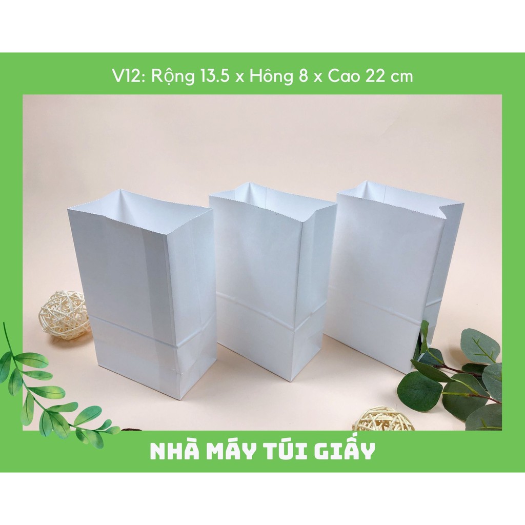 500 CHIẾC TÚI GIẤY KRAFT SIZE 12: 13.5x8x22 MÀU TRẮNG KHÔNG QUAI ( ẢNH THẬT)