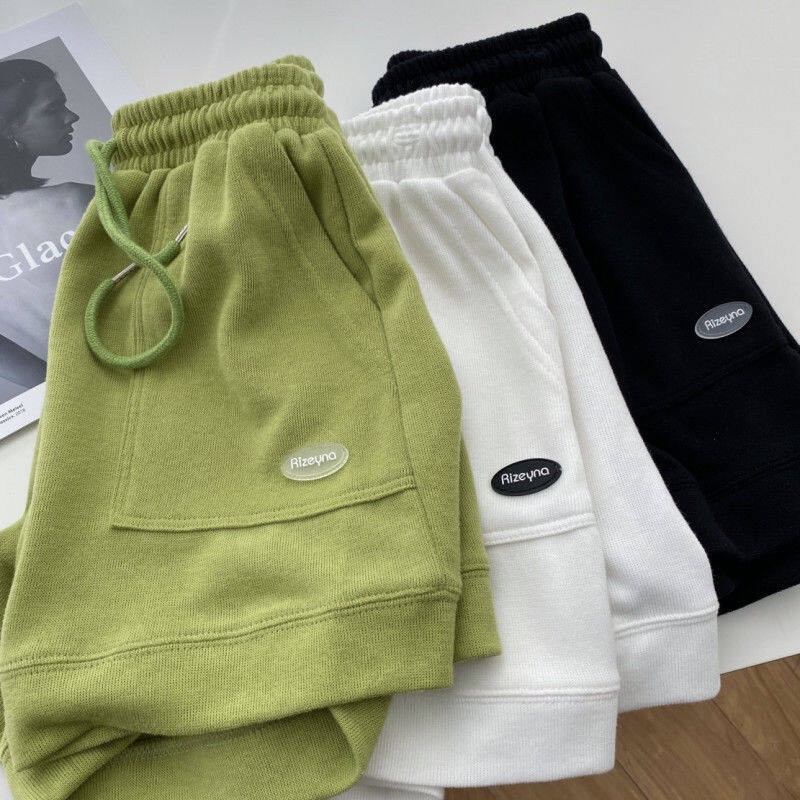 Quần Short Cotton Lưng Thun Dáng Chữ A Phối Dây Rút Co Giãn Phong Cách Thể Thao Cho Nữ