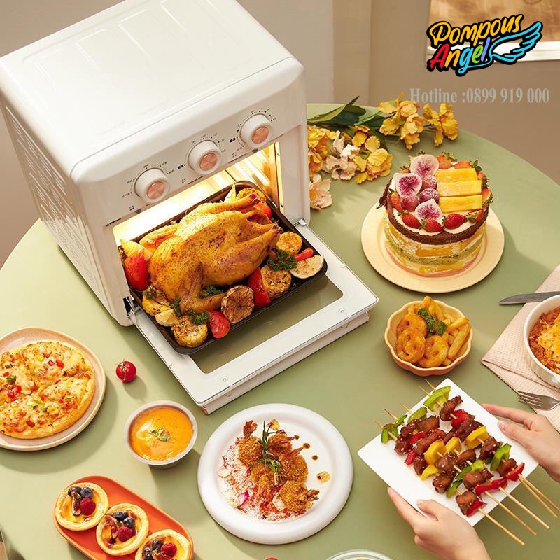 Nồi chiên không dầu kiêm lò nướng đối lưu đa năng URINGO KK01 1200W màu trắng chính hãng 12th