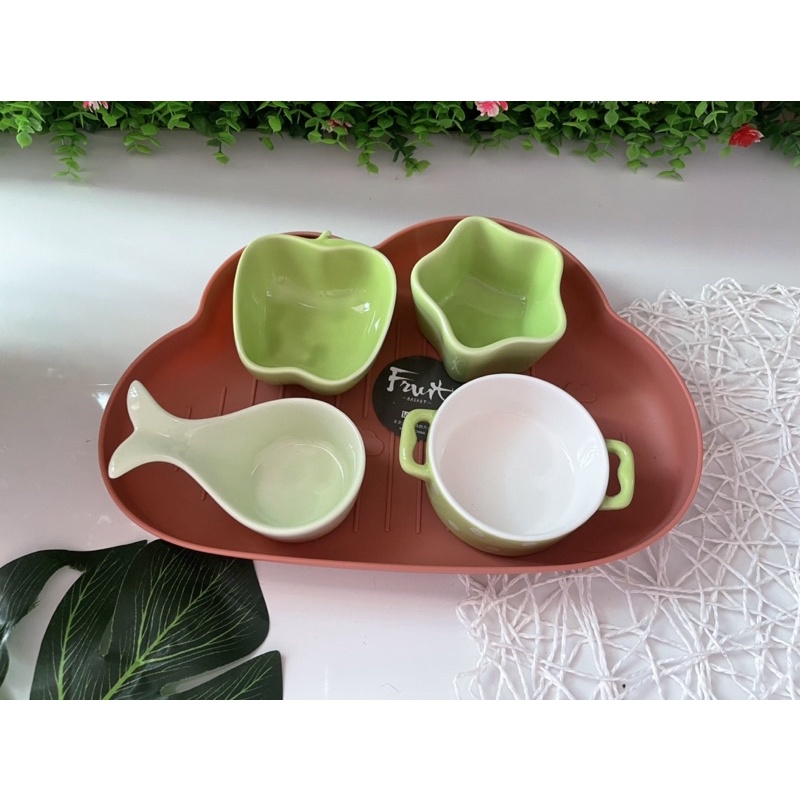 TEAM XANH LÁ - Chén/ Bát sứ ăn dặm cho bé màu xanh lá cây