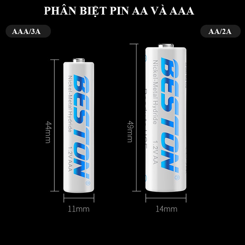 Bộ sạc C807B và pin tiểu AA AAA sạc lại chính hãng Beston (nhiều lựa chọn)