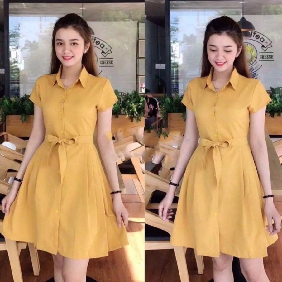 ĐẦM KIỂU SƠMI CÓ NƠ THẮT EO SIÊU HOT VỚI 4 TÔNG MÀU KHÁC NHAU DN0034