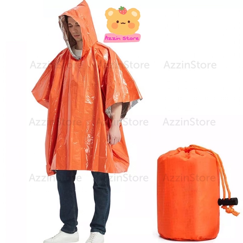 Áo mưa hai mặt sinh tồn dùng ngoài trời màu cam và màu bạc - Azzin Store