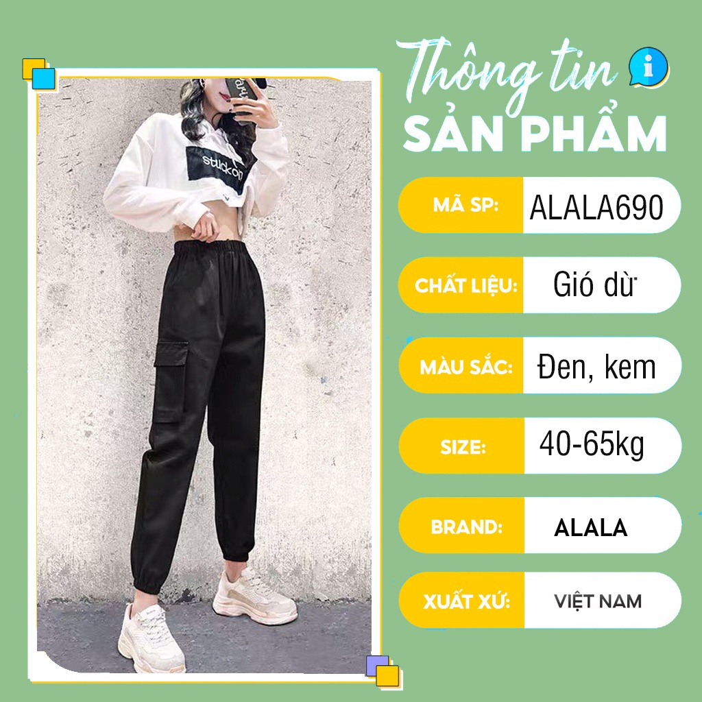 Quần jogger túi hộp nữ thể thao from rộng vải gió dù Hàn Quốc co giãn phong cách quần thể thao nữ bo gấu tập nhảy