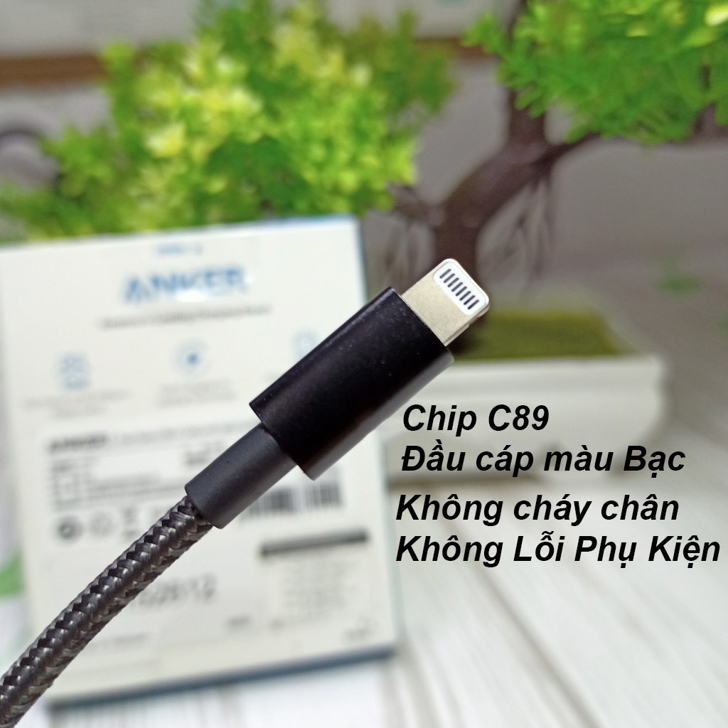 Bộ sạc cáp 12W ANKER - Sạc PowerPort 12W Mini Mã A2620 + Cáp dù Chip C89 Apple Usb A to Lighting Iphone Mã A8152