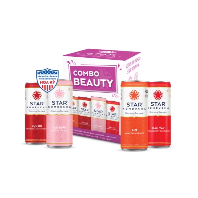 Combo 4 lon Star Kombucha Beauty Mix vị 250ml/lon