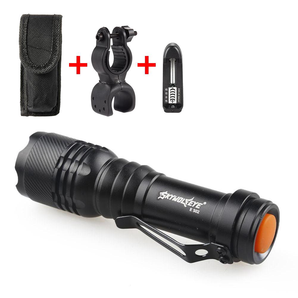 3 Modes Outdoor light long-range LED Flashlight Night Camping Household Light+Flashlight holster+Charger+Bicycle Holder