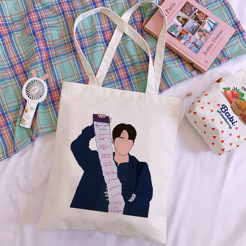 Hometown cha cha cha Túi tote canvas Đeo Vai Sức Chứa Lớn Cho Học Sinh
