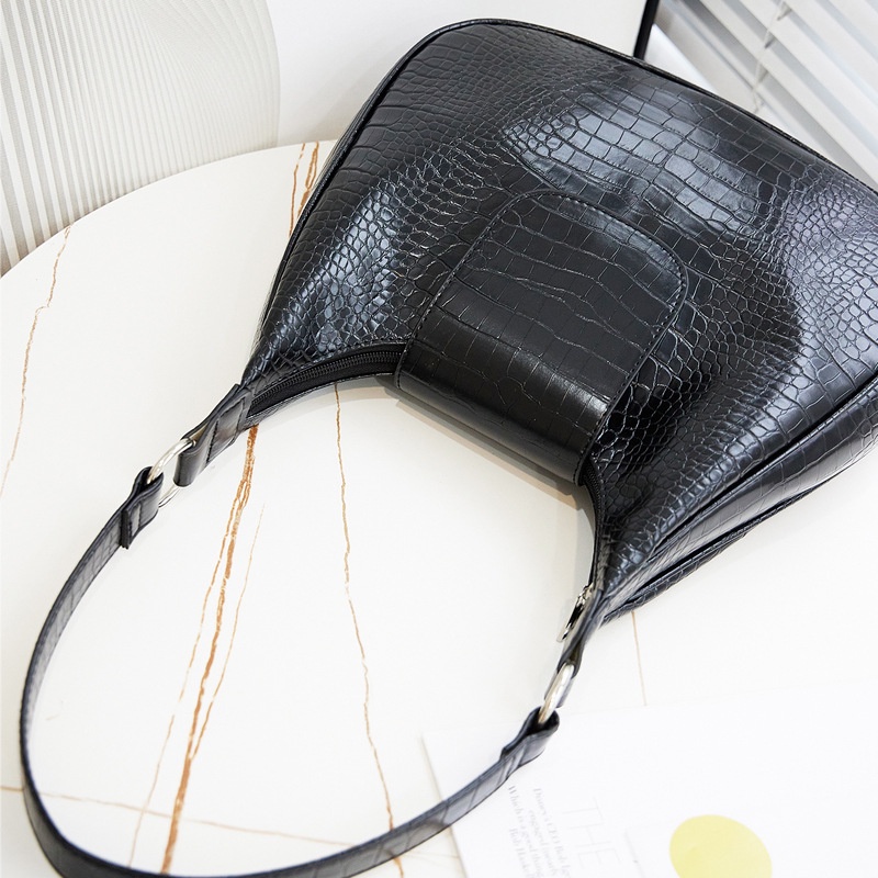 Túi đeo vai IELGY họa tiết da cá sấu màu đen cỡ lớn thời trang thanh lịch cho nữ