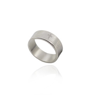 Nhẫn thép titan màu đen in hình chữ thập cá tính