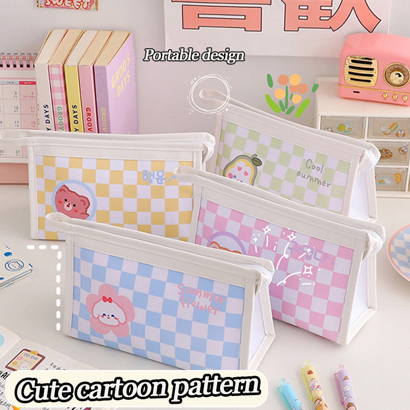 Túi Đựng Bút Chì / Mỹ Phẩm Cỡ Lớn Kẻ Sọc Ca Rô Chuyên Dùng Cho Học