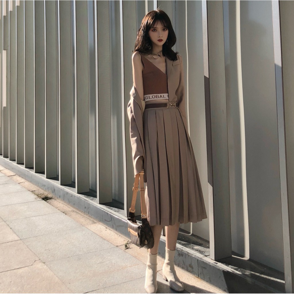 SET KHOÁC VEST+ CHÂN VAY XẾP LI+ áo Bra Quảng Châu order mã 6467 | BigBuy360 - bigbuy360.vn