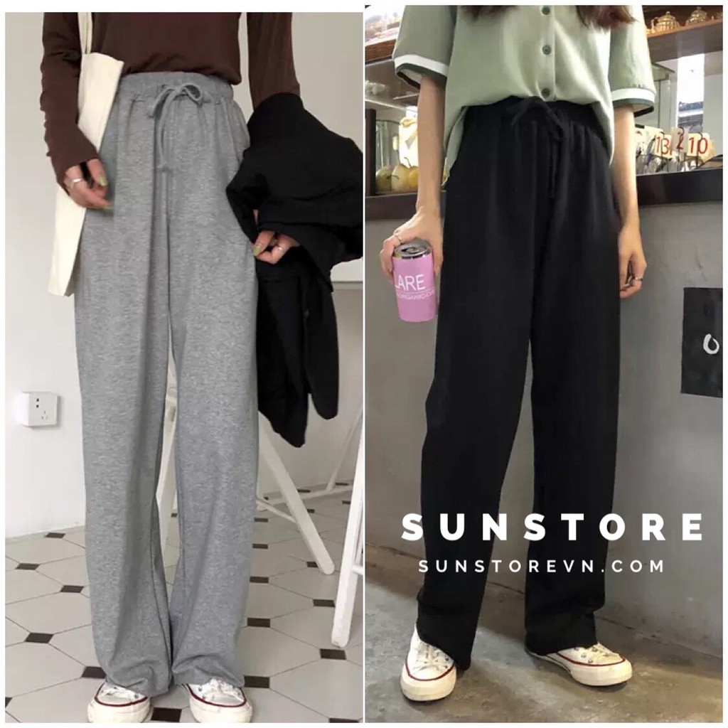 Quần culottes ống suông dáng dài chất thun quảng châu 2 màu xám và đen Ulzzang