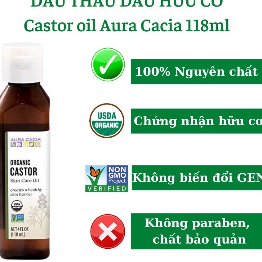 Dầu thầu dầu hữu cơ Aura Cacia Organic Skin Care Castor Oil 118ml