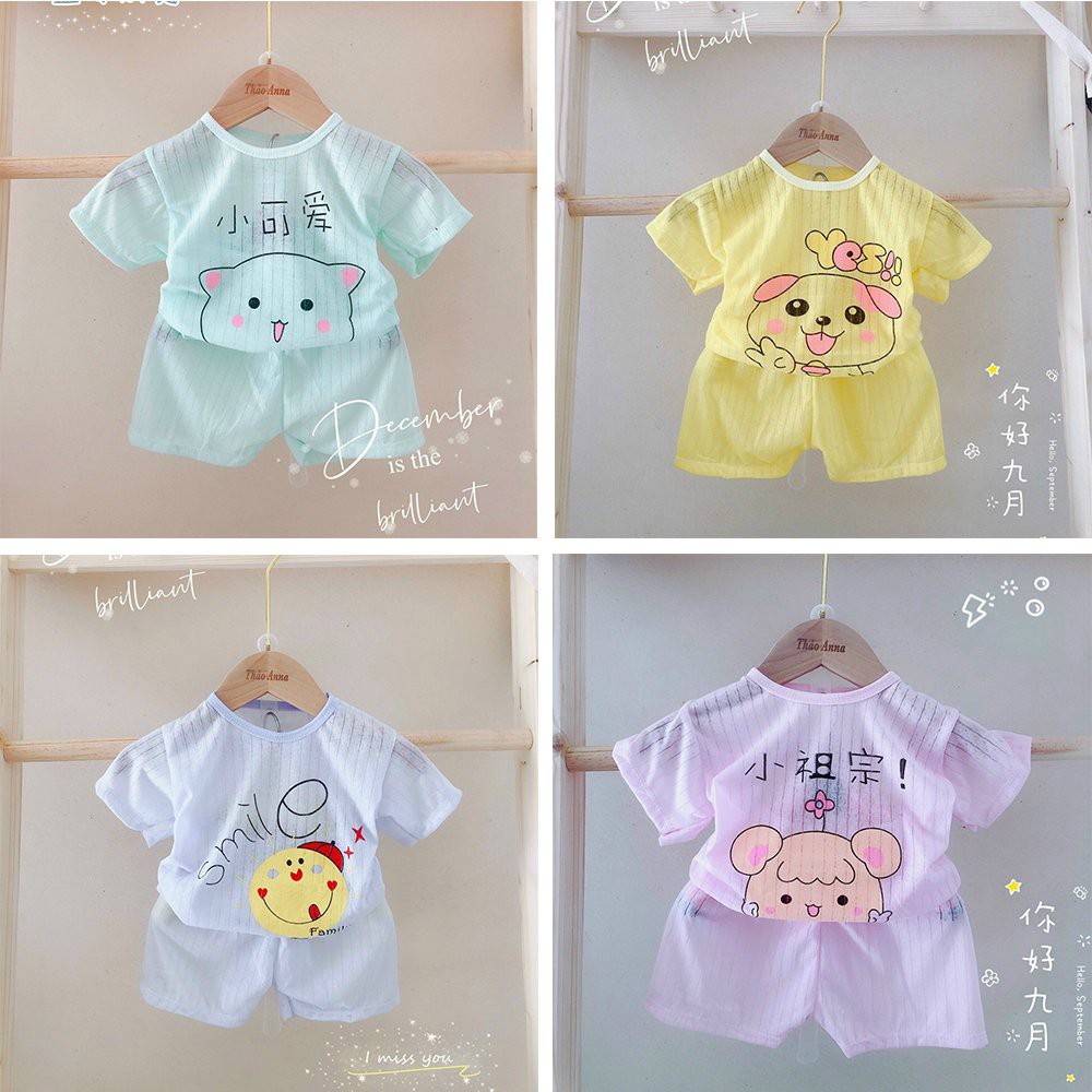 [CHỌN MÀU] BỘ COTTON GIẤY CỘC TAY CÀI VAI NHIỀU MÀU CHO BÉ 3-12 KG - BO4