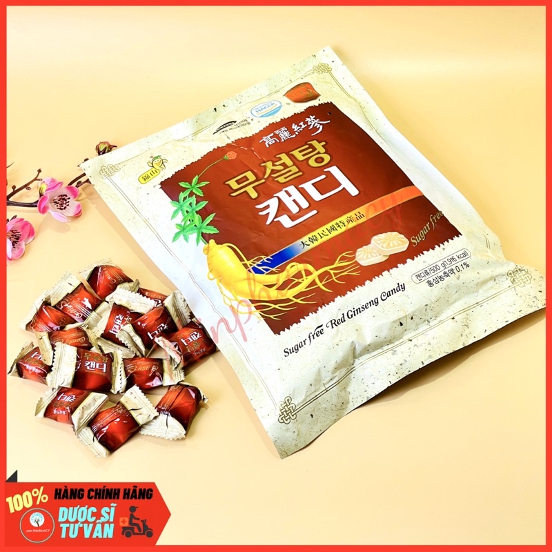 KẸO HỒNG SÂM Hàn Quốc Không Đường 365 Red Ginseng candy túi 500g - Minpharmacy