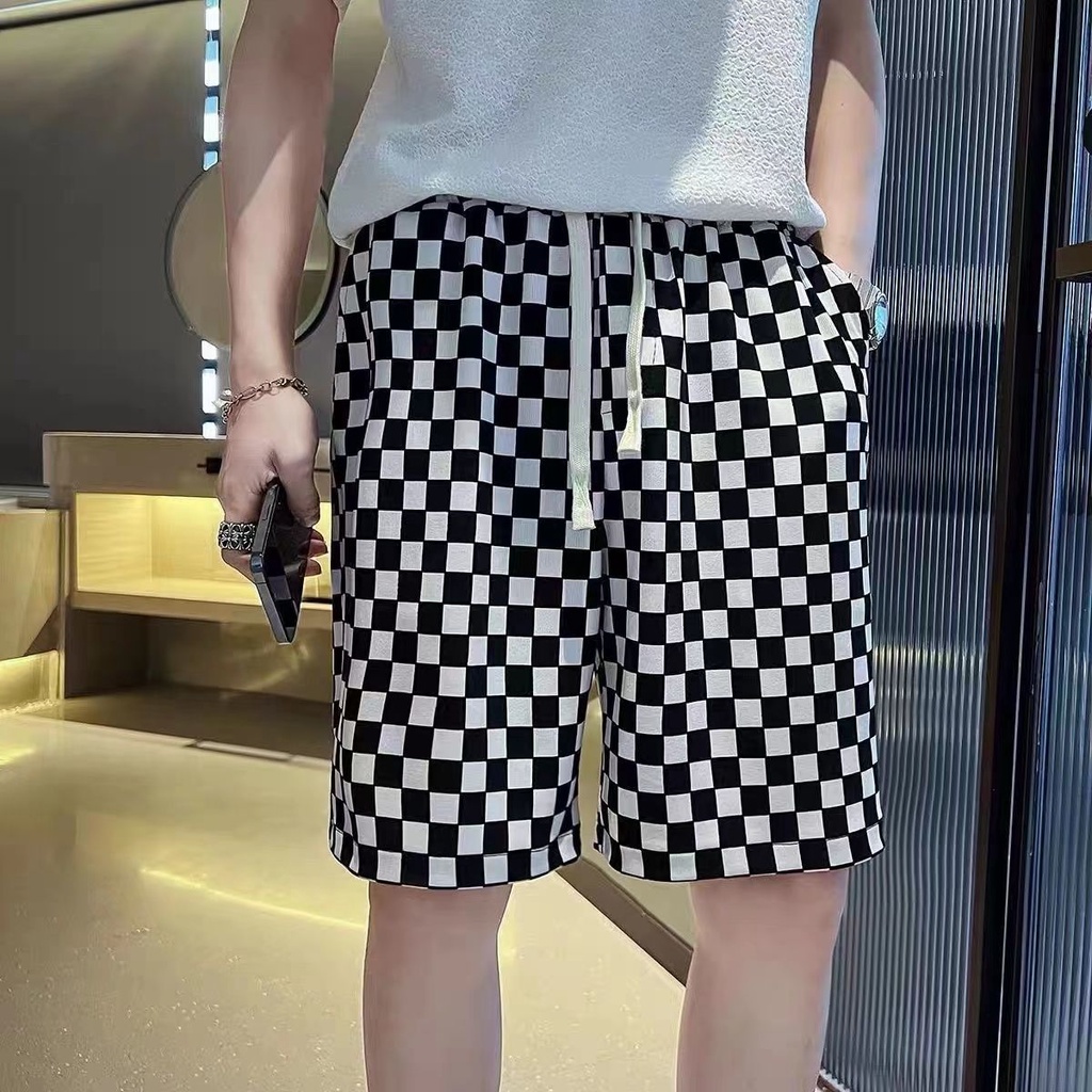 Quần Short Dáng Rộng Suông Họa Tiết Caro Trẻ Trung Hợp Thời Trang Cho Nam
