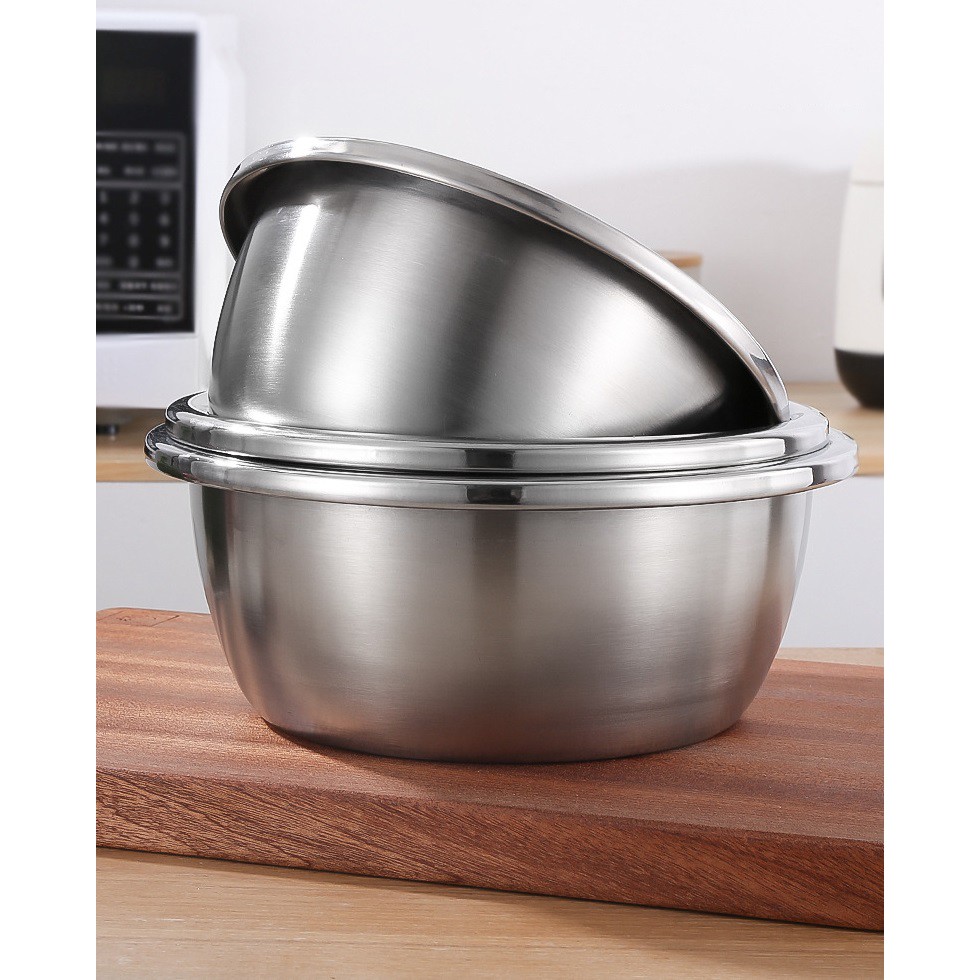 [CÓ NẮP] Thau Inox [LOẠI DÀY] Đánh Trứng, Thau Trộn Salad, Trộn Bột Đa Năng Kèm Nắp Đậy Tiện Lợi, Dùng Làm Nồi Canh