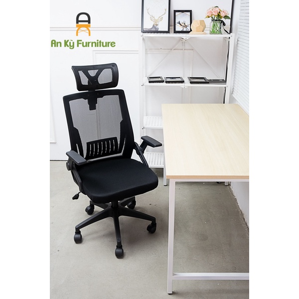 Ghế Văn Phòng Js-873, Lưng Cao Có Tựa Đầu, Lưng Lưới, Chân Xoay, Tay Gấp Linh Hoạt