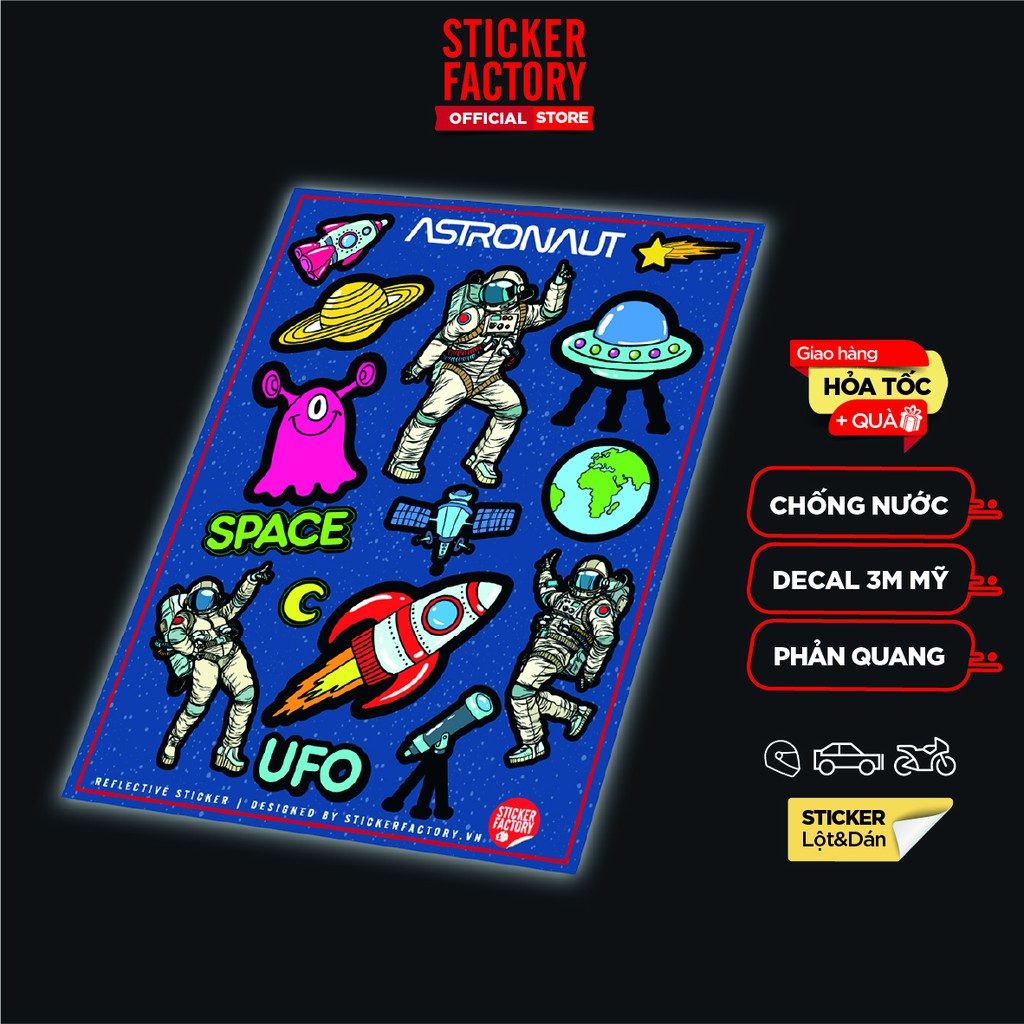 Sticker Reflective Hình Dán Phản Quang 3M Premium - Sticker Factory - chủ đề Astronaunt