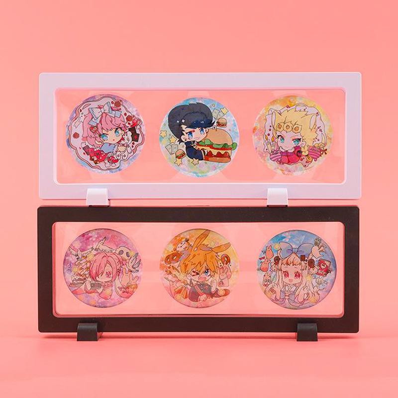 Khung nhựa hình chữ nhật đen trắng trưng bày bảo vệ móc khóa huy hiệu mica anime chibi