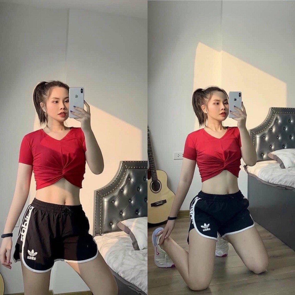 Áo Croptop Xoắn Eo Bụng 4 Màu Siêu Xinh (Đồ Tập Gym-Yoga Nữ)