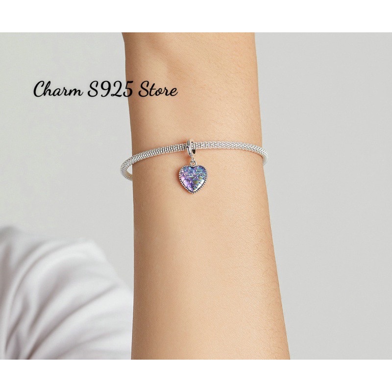 CHARM TREO TIM ĐÍNH ĐÁ BẠC S925 HÀNG CAO CẤP CHÍNH HÃNG