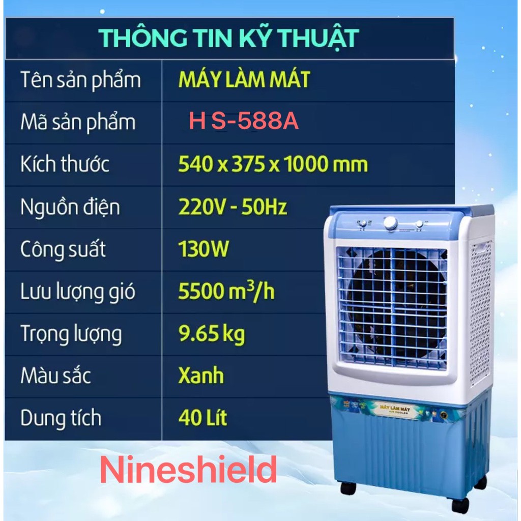 Quạt điều hòa HS-588A tặng 2 bình đá khô có bánh xe , Bảo hành 12 tháng