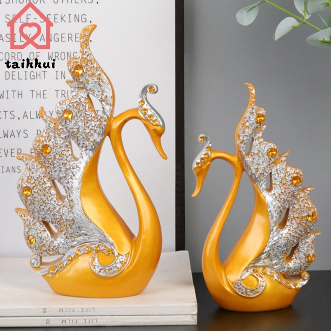 Set 2 Thiên Nga Bằng Nhựa Resin Dùng Trang Trí Phòng Khách/Bàn Làm Việc