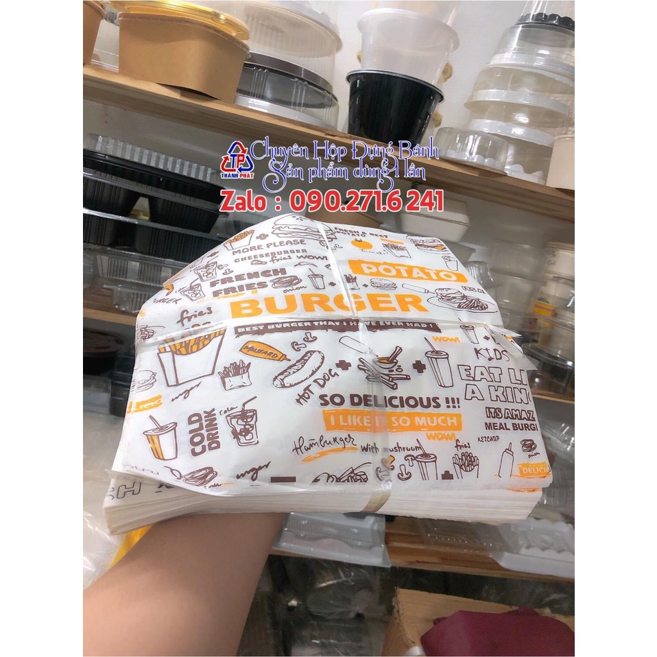 100 Giấy gói hamburger, gói bánh mì , không thấm dầu mỡ