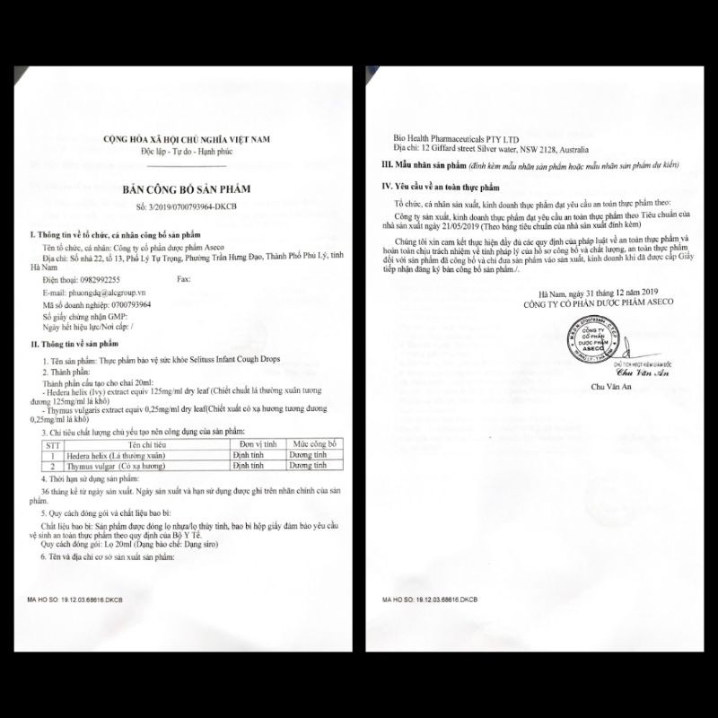 Tinh chất giảm ho Selituss