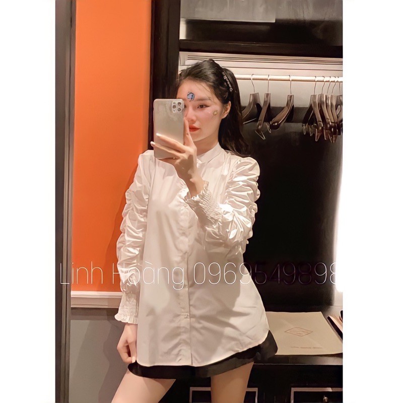 [Mã 11FASHIONSALE1 giảm 10K đơn 50K] Áo Sơ Mi Nữ Trắng Cổ Tàu 🦋FREESHIP🦋 Áo Sơmi Dài Tay Nhúm | BigBuy360 - bigbuy360.vn