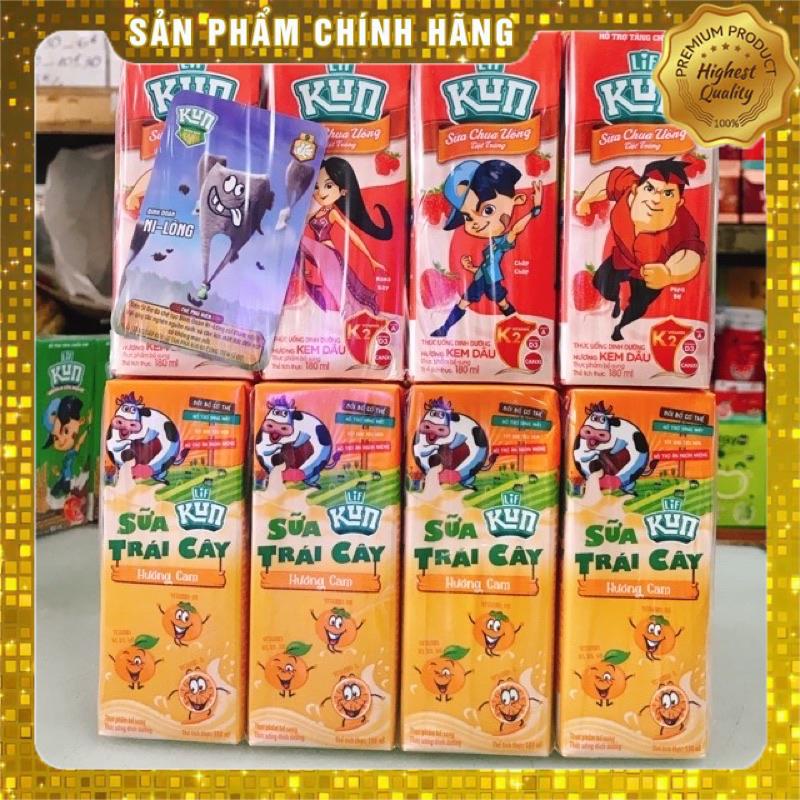 Hnagf chính hãng Lốc 4 hộp 180ml sữa Kun socola/kem dâu/nho/cam/trái cây/có đường