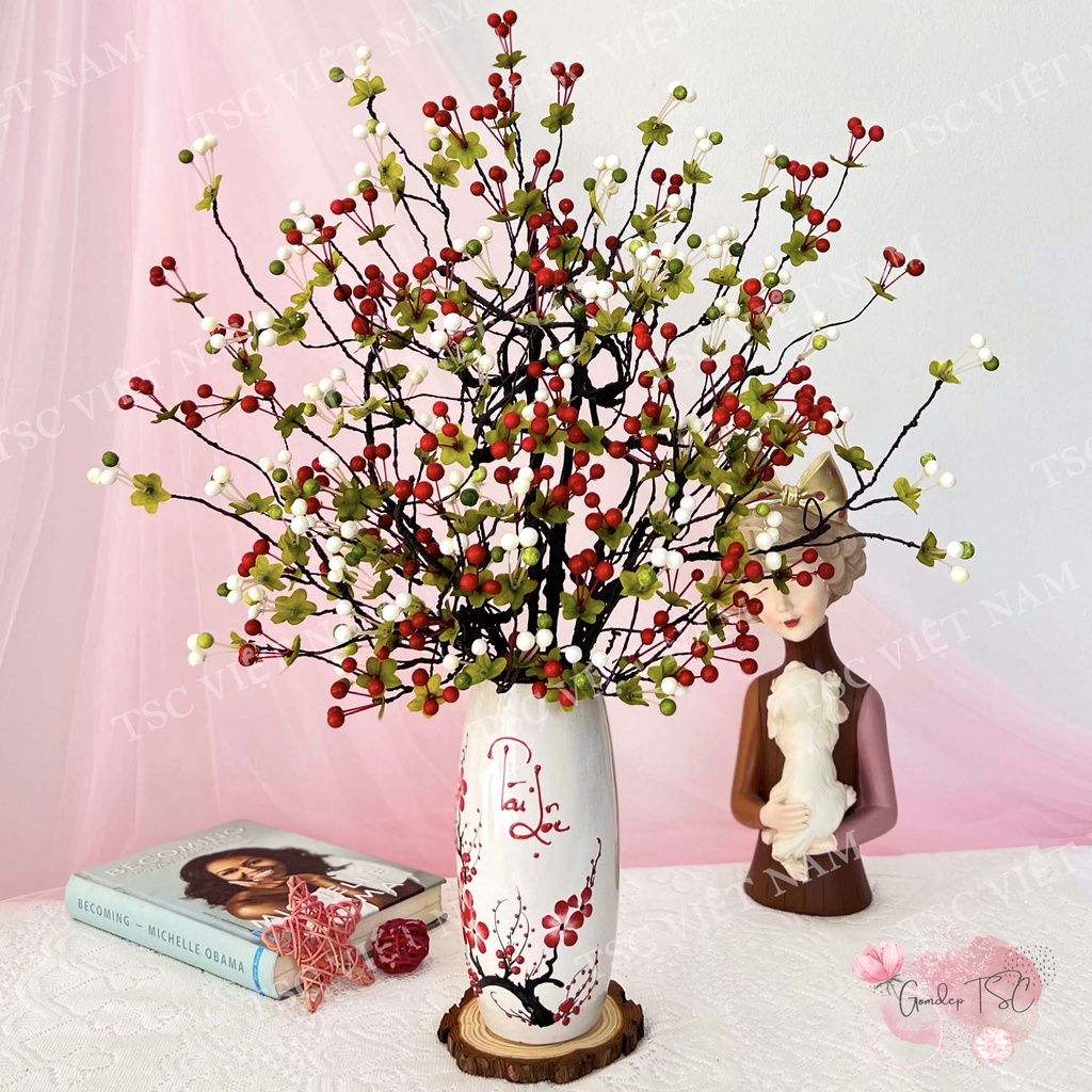 Lọ hoa gốm sứ Bát Tràng dáng bom cao 22 cm - Bình hoa decor trang trí xinh xắn