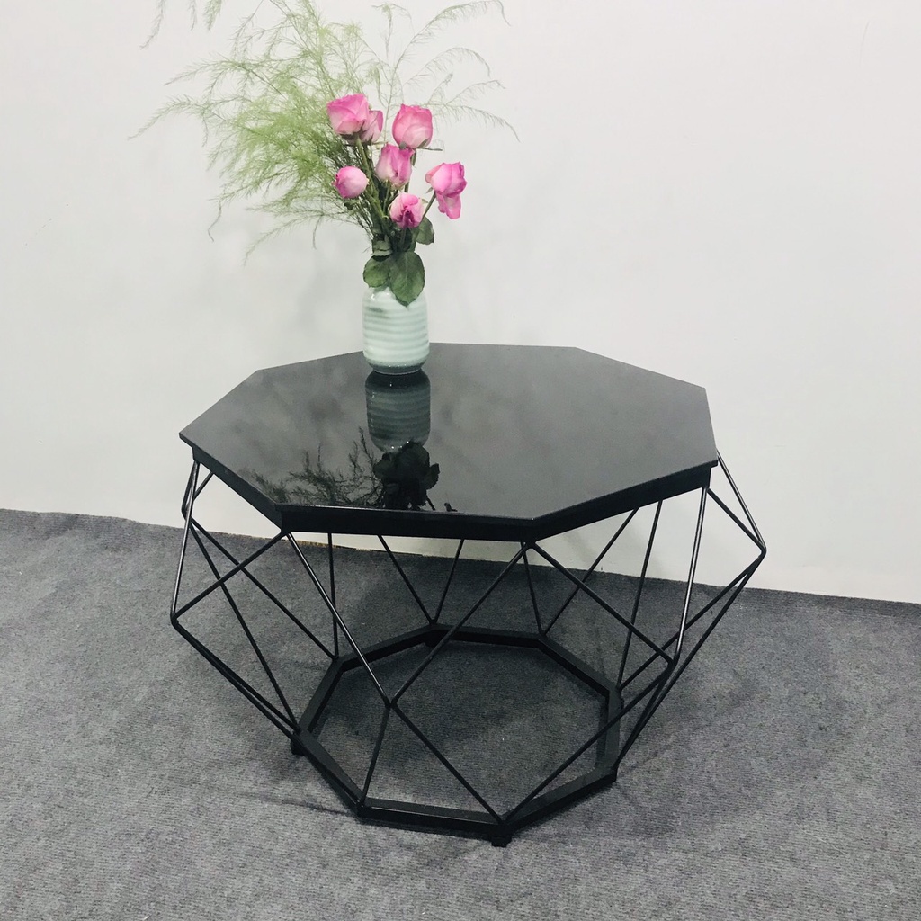 Bàn trà sofa, bàn trà kim cương , sơn tĩnh điện, mặt kính cường lực đen, SANG TRỌNG