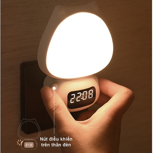 Đèn ngủ điều khiển từ xa bảo vệ mắt tích hợp đồng hồ xem giờ với 3 chế độ sáng, điều chỉnh độ sáng 10 cấp độ, pin 300mA
