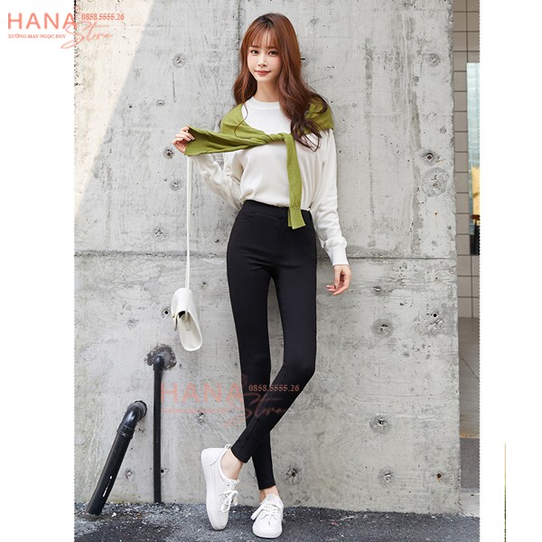 Quần legging cạp cao gen bụng co giãn nữ có túi trước sau nâng mông - Quần legging đen dài vải Umi Hàn dày dặn tập gym