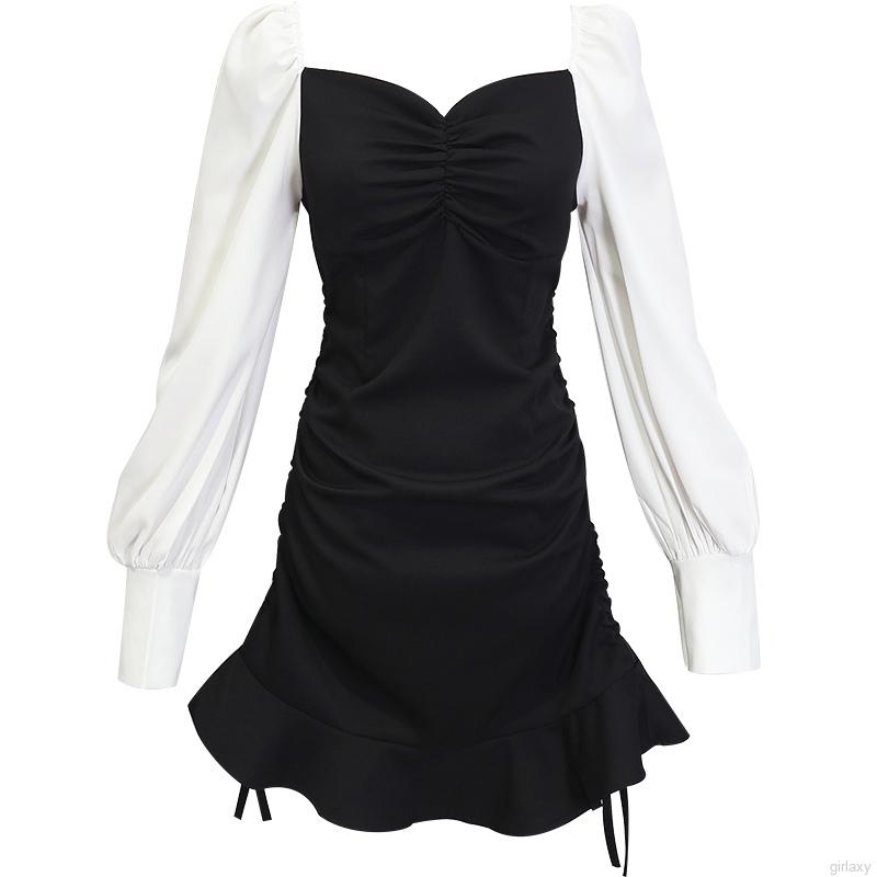 Đầm nữ dài tay cổ chữ V thời trang Hàn Quốc