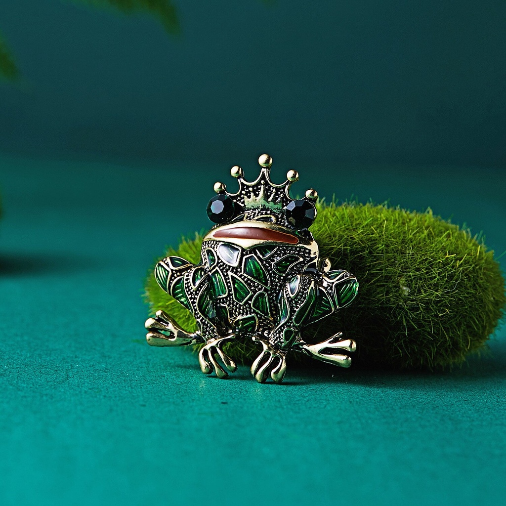 Crystal Frog Brooches for Women Green Color Animal Brooch Pin Luxury Vintage Jewelry Coat Accessories Bijouterie FrogKing